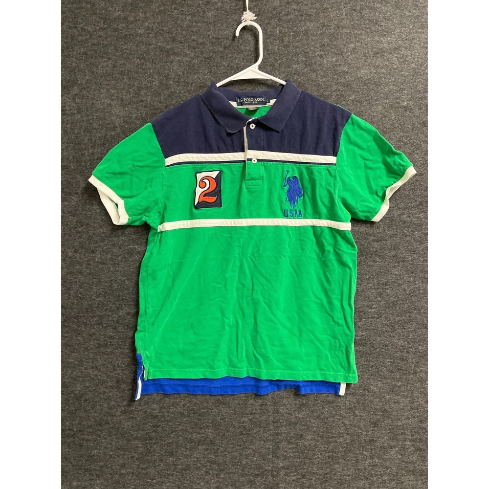 Vintage US Polo Assn Polo Shirt Mens Large Green Cotton Slim Fit High Low Hem